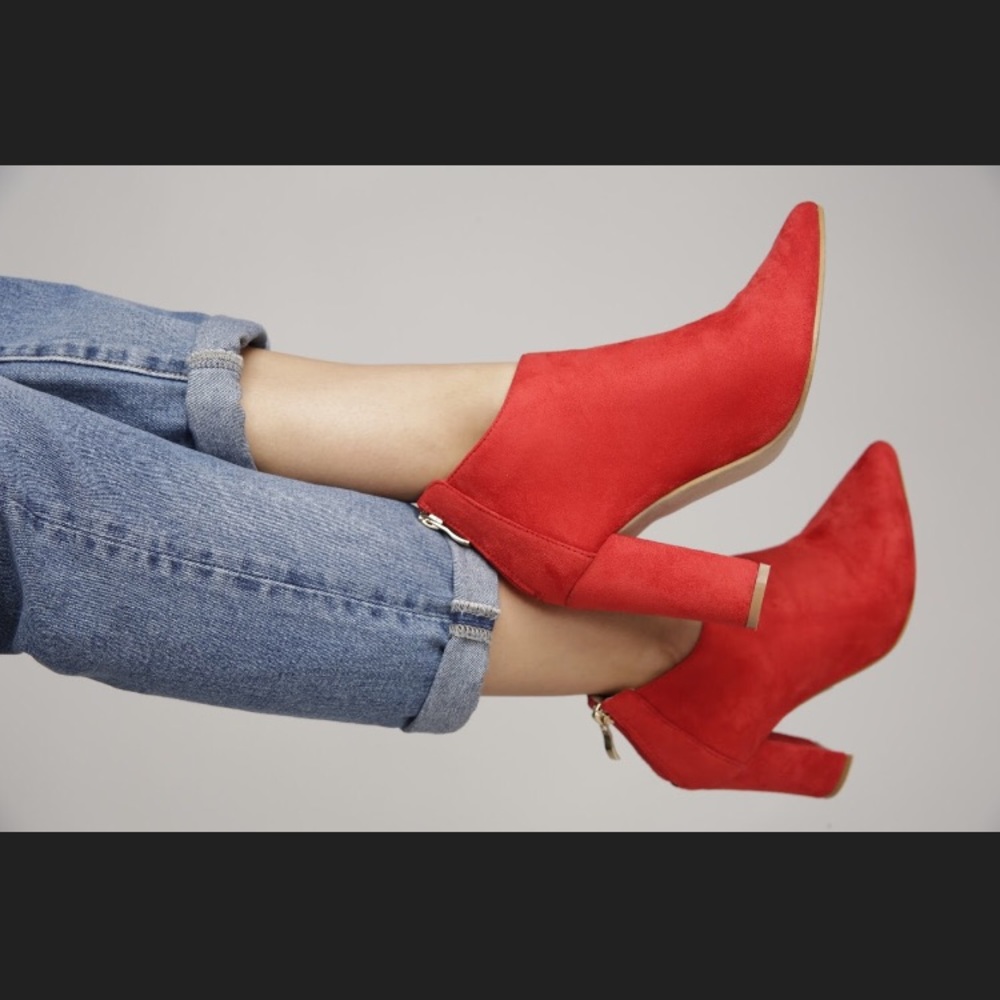 Red suede booties
